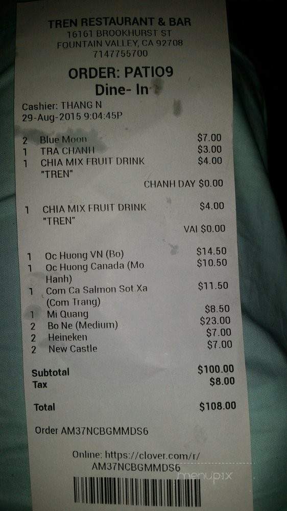 Tren Restaurant & Bar - Fountain Valley, CA menu_pic