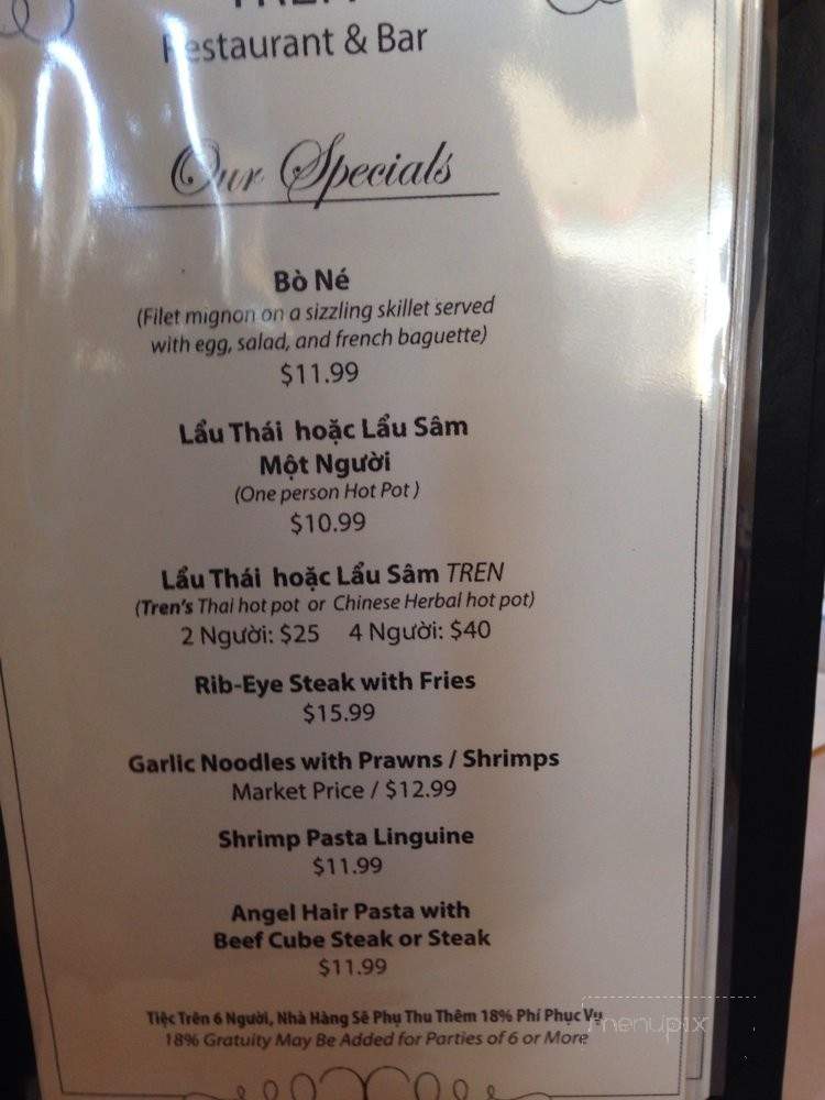 Tren Restaurant & Bar - Fountain Valley, CA menu_pic