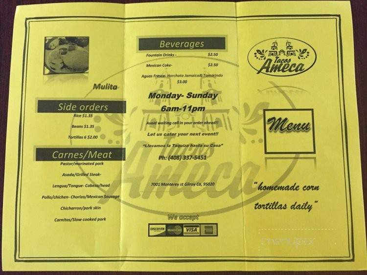 Tacos Ameca - Gilroy, CA menu_pic