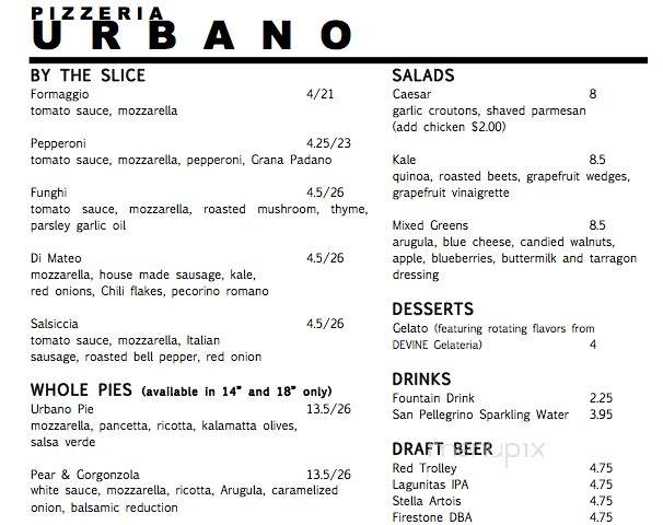 Pizzeria Urbano - Sacramento, CA menu_pic