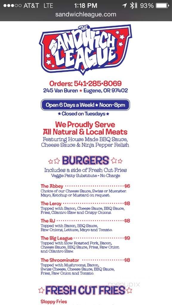 The Sandwich League - Eugene, OR menu_pic