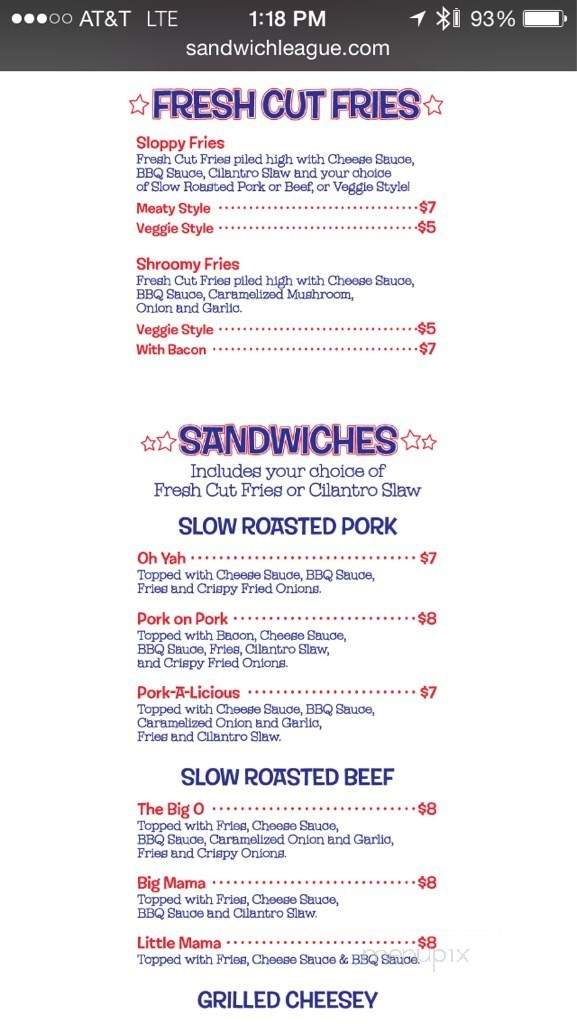 The Sandwich League - Eugene, OR menu_pic