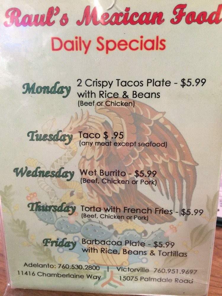 Raul's Mexican Food - Victorville, CA menu_pic