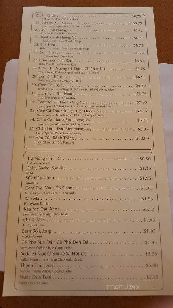 Huong Vy Restaurant - Westminster, CA menu_pic