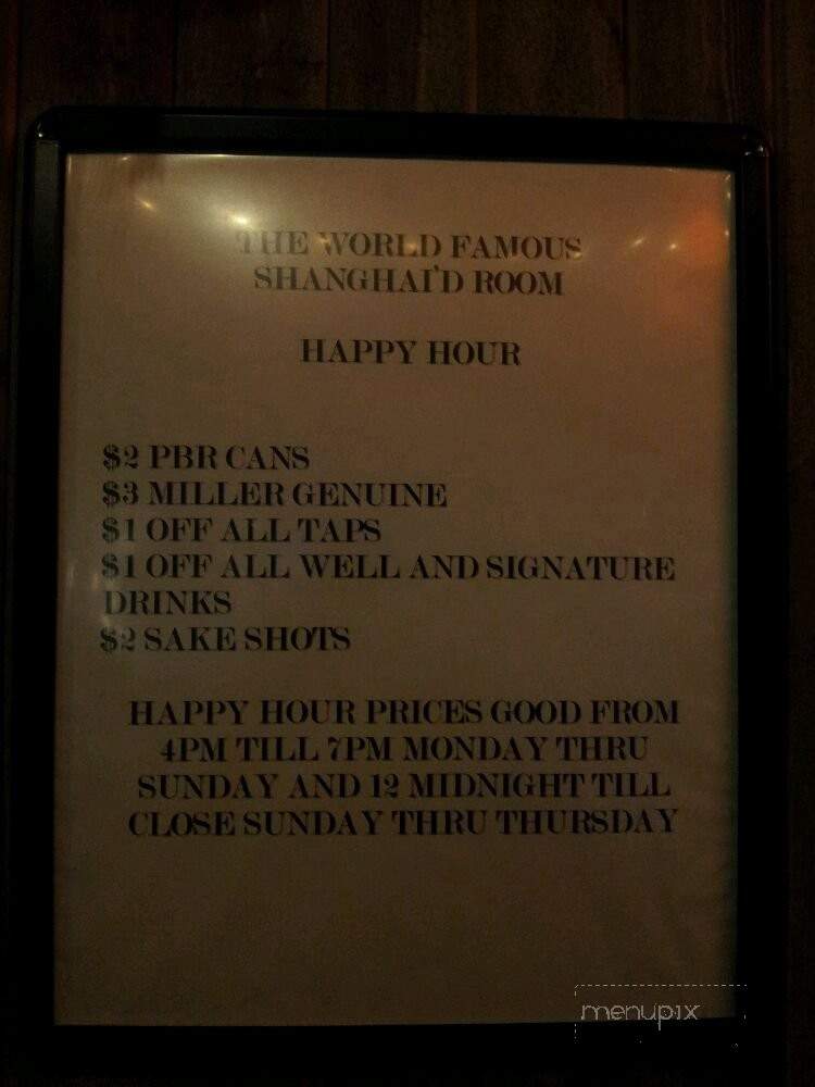 Shanghai'd Room - Huntington Beach, CA menu_pic
