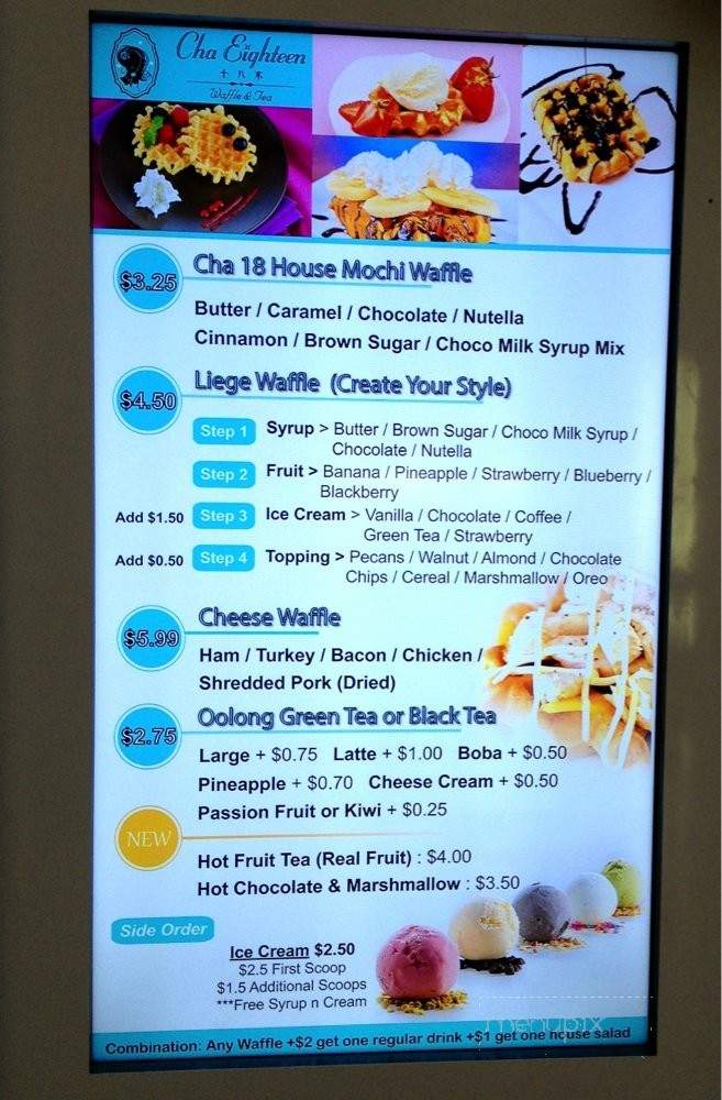 Cha Eighteen - Arcadia, CA menu_pic