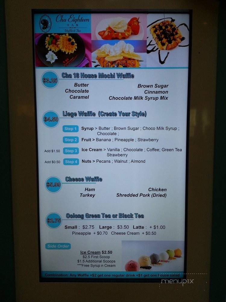 Cha Eighteen - Arcadia, CA menu_pic