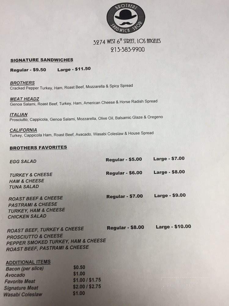 Brothers Sandwich Shop - Los Angeles, CA menu_pic