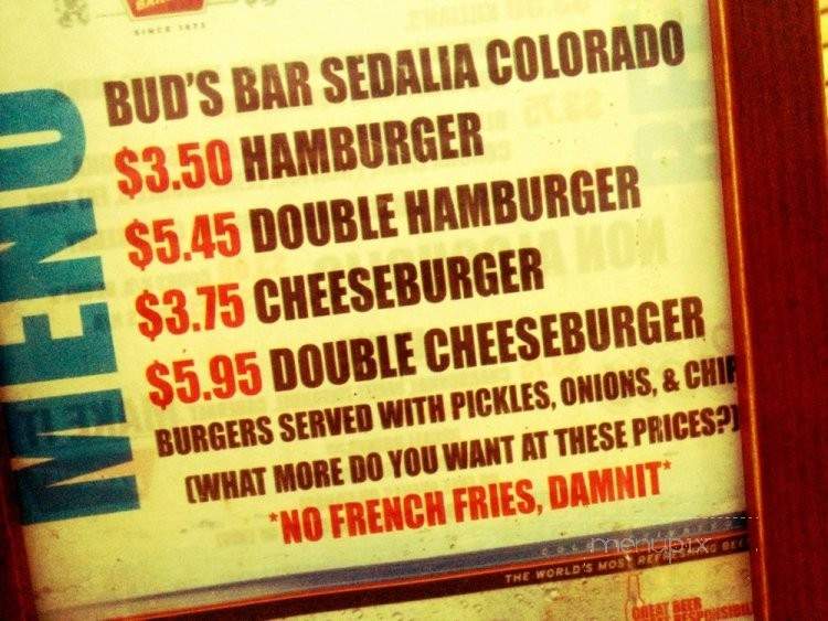 Bud's Cafe and Bar - Sedalia, CO menu_pic