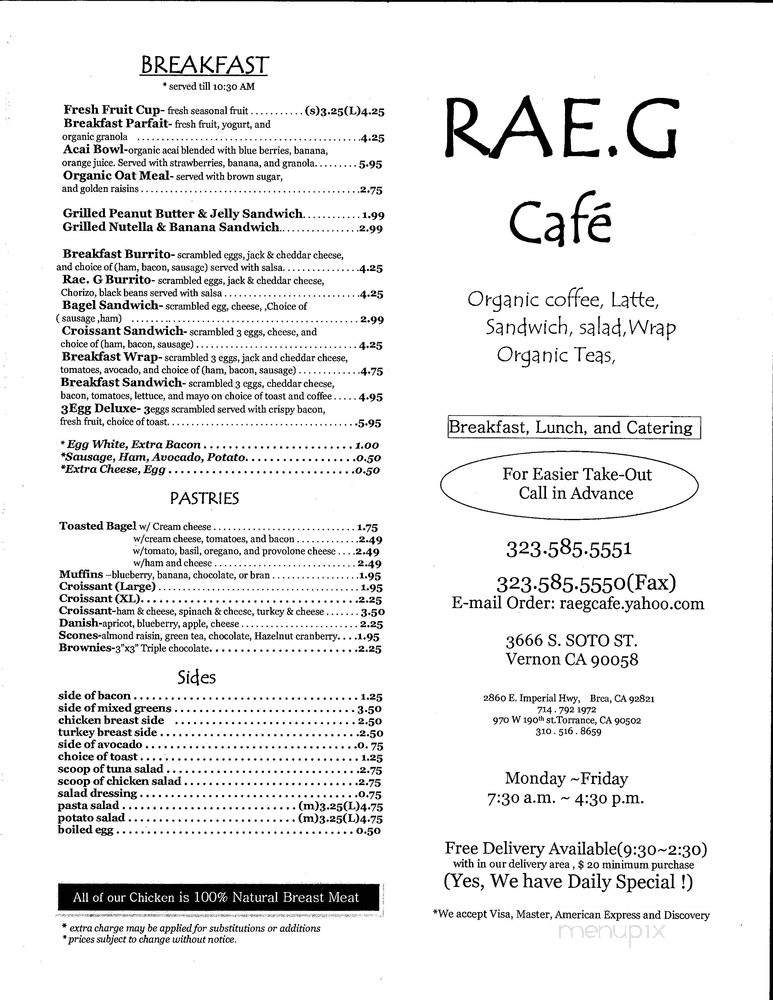 Rae G Cafe - Vernon, CA menu_pic