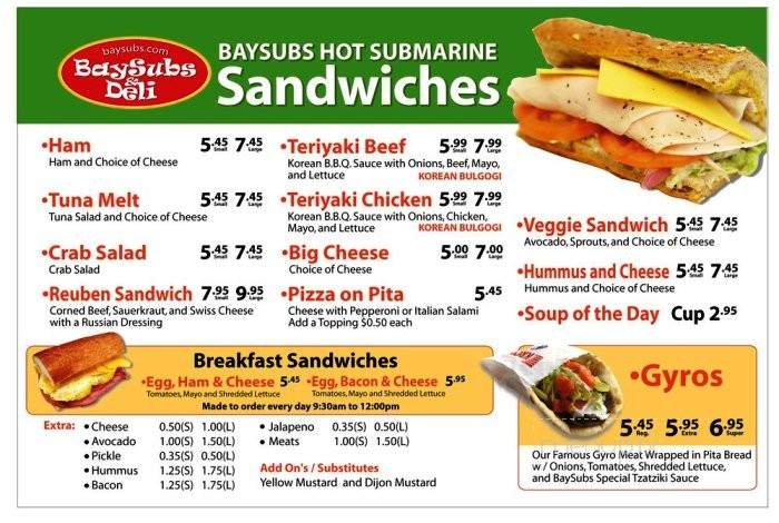 Bay Subs & Deli - San Francisco, CA menu_pic