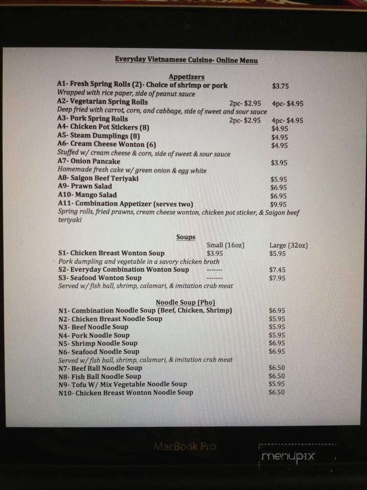 Everyday Vietnamese Cuisine - Chico, CA menu_pic