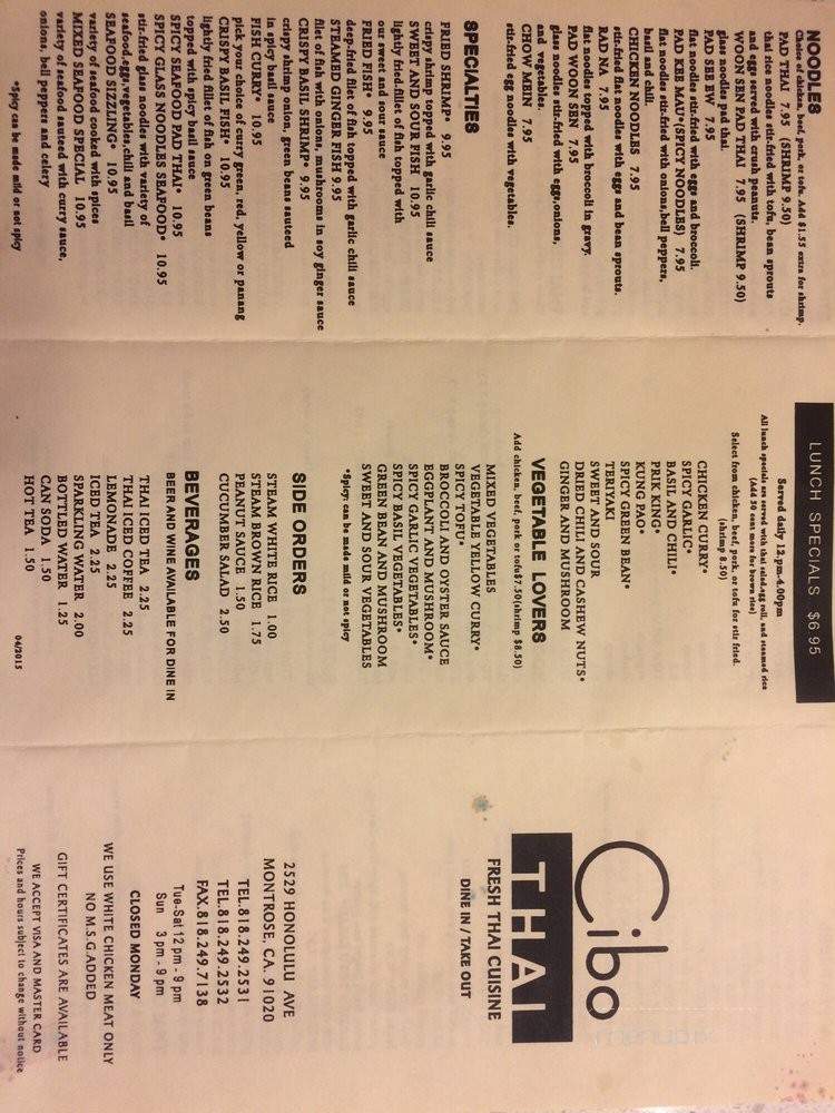 Cibo Thai - Montrose, CA menu_pic
