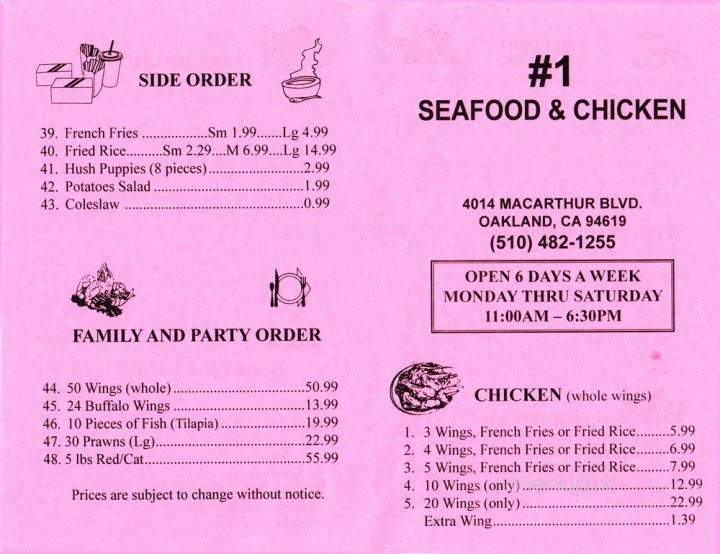 #1 Seafood and Chicken Restaurant - Oakland, CA menu_pic