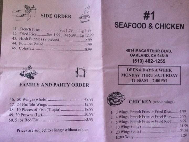 #1 Seafood and Chicken Restaurant - Oakland, CA menu_pic