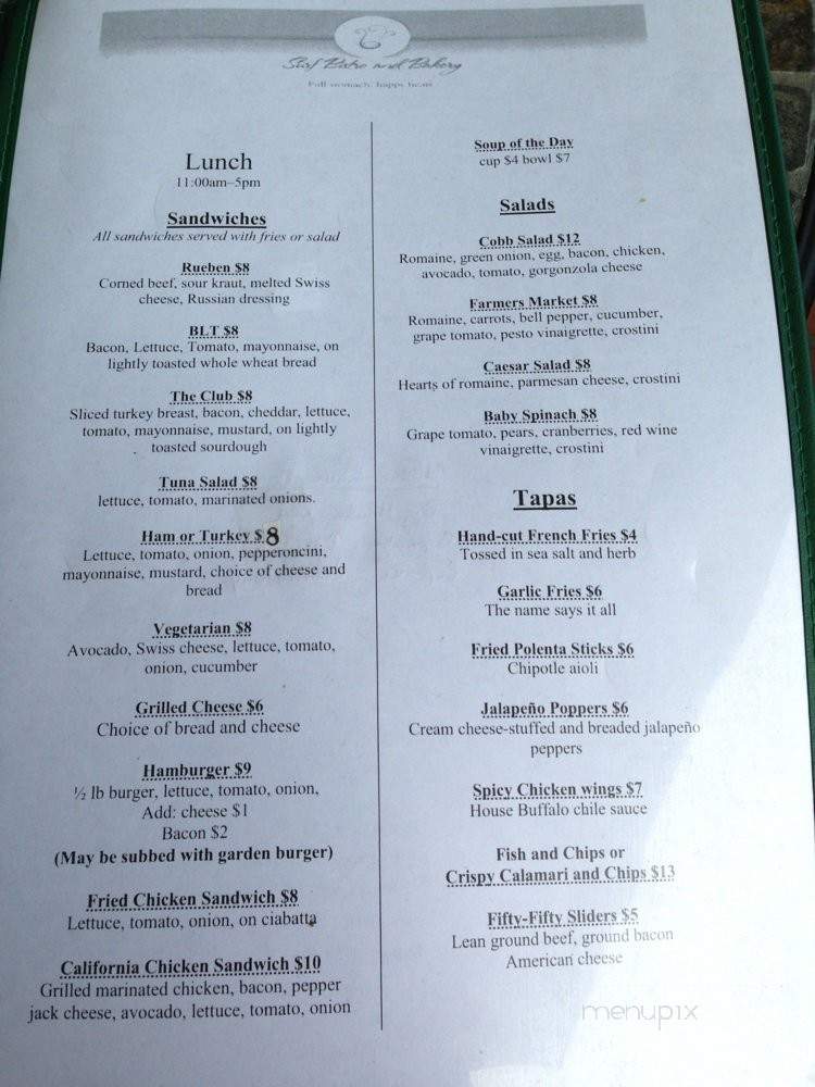Surf Bistro and Bakery - Santa Cruz, CA menu_pic