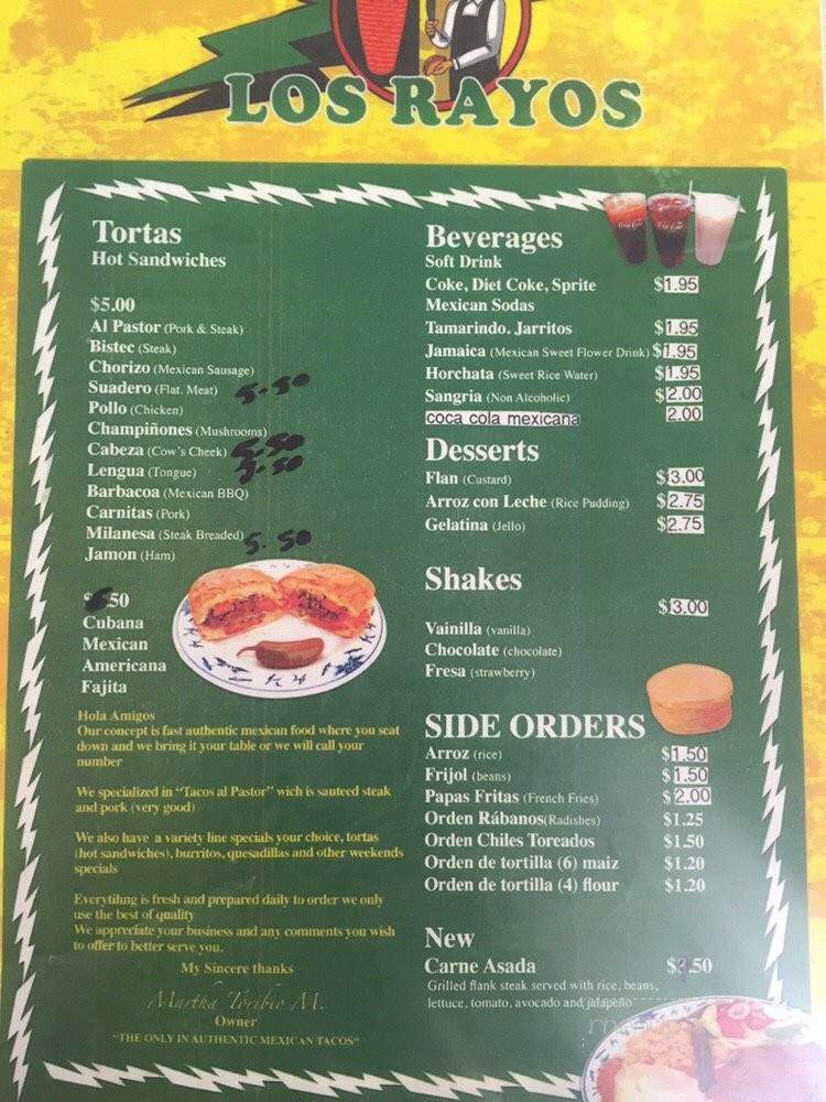 Taqueria Los Rayos - Atlanta, GA menu_pic