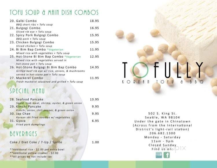Tofully - Seattle, WA menu_pic