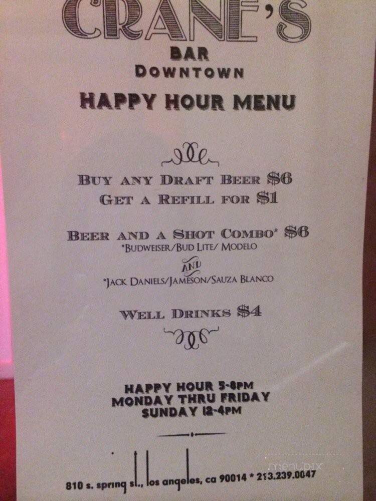 Crane's Bar Downtown - Los Angeles, CA menu_pic