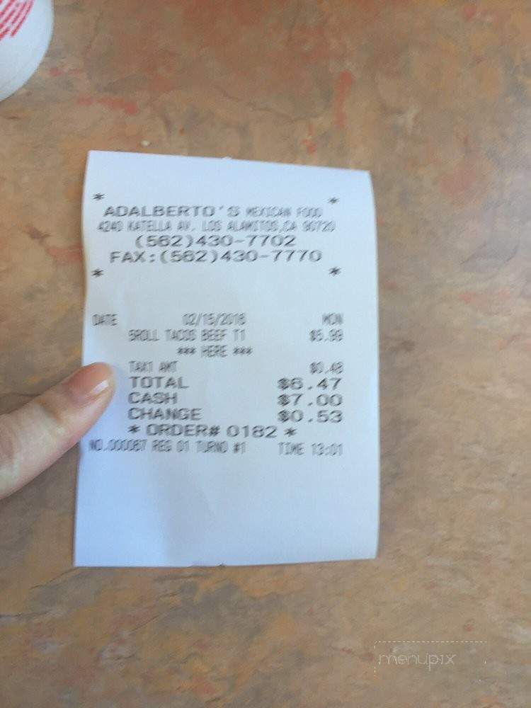 Menu of Adalberto's in Los Alamitos, CA 90720