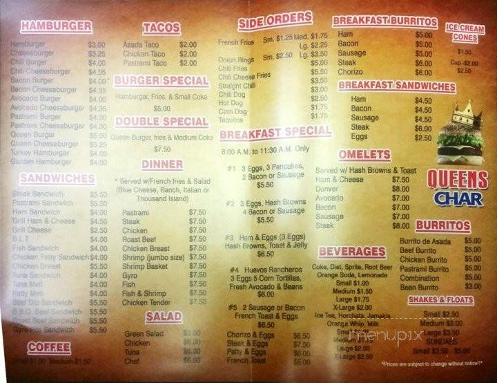 Queens Char Burgers - Van Nuys, CA menu_pic