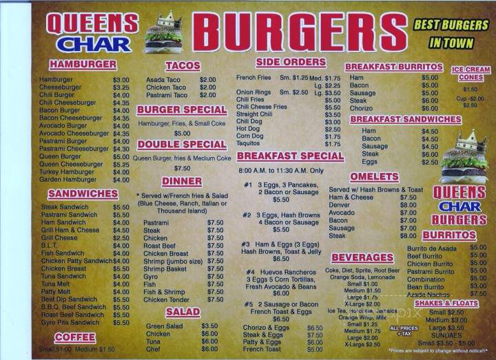 Queens Char Burgers - Van Nuys, CA menu_pic
