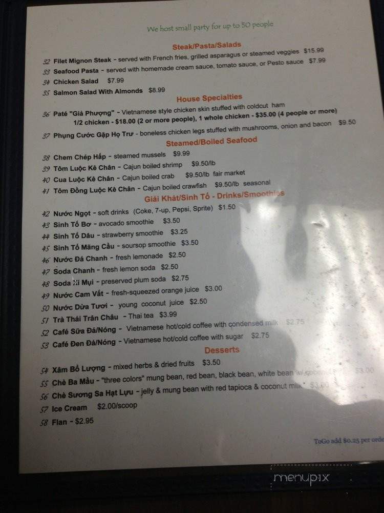 Pho Que Huong - San Jose, CA menu_pic
