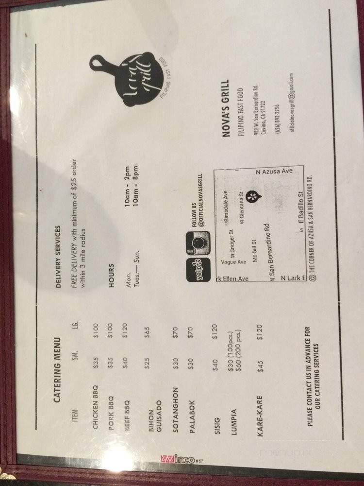 Nova's Grill - Covina, CA menu_pic