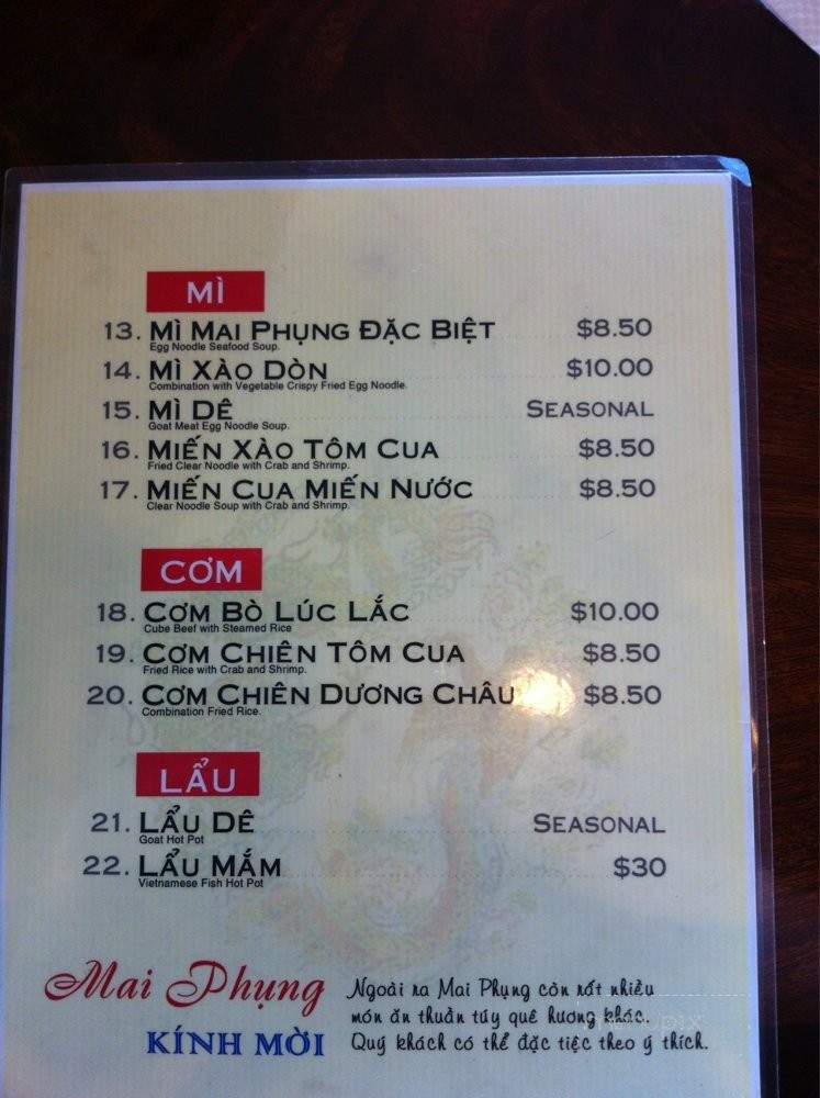 Mai Phung - Westminster, CA menu_pic