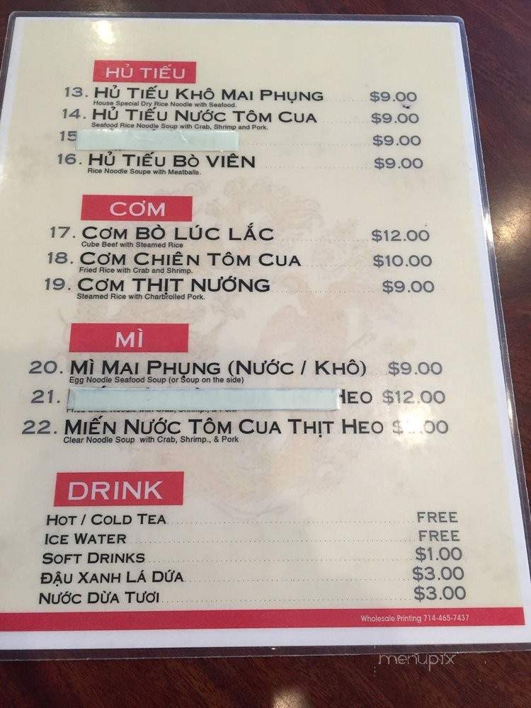 Mai Phung - Westminster, CA menu_pic