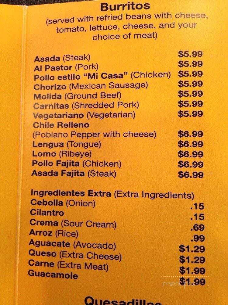 Mi Casa Restaurant - Wheaton, IL menu_pic