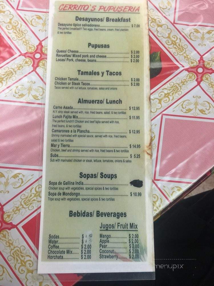 Cerrito's Pupuseria - Chantilly, VA menu_pic