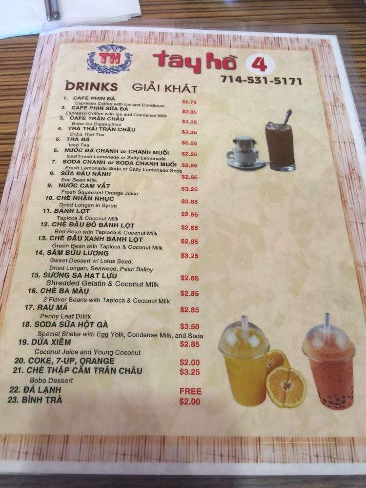 Tay Ho 4 Restaurant - Westminster, CA menu_pic