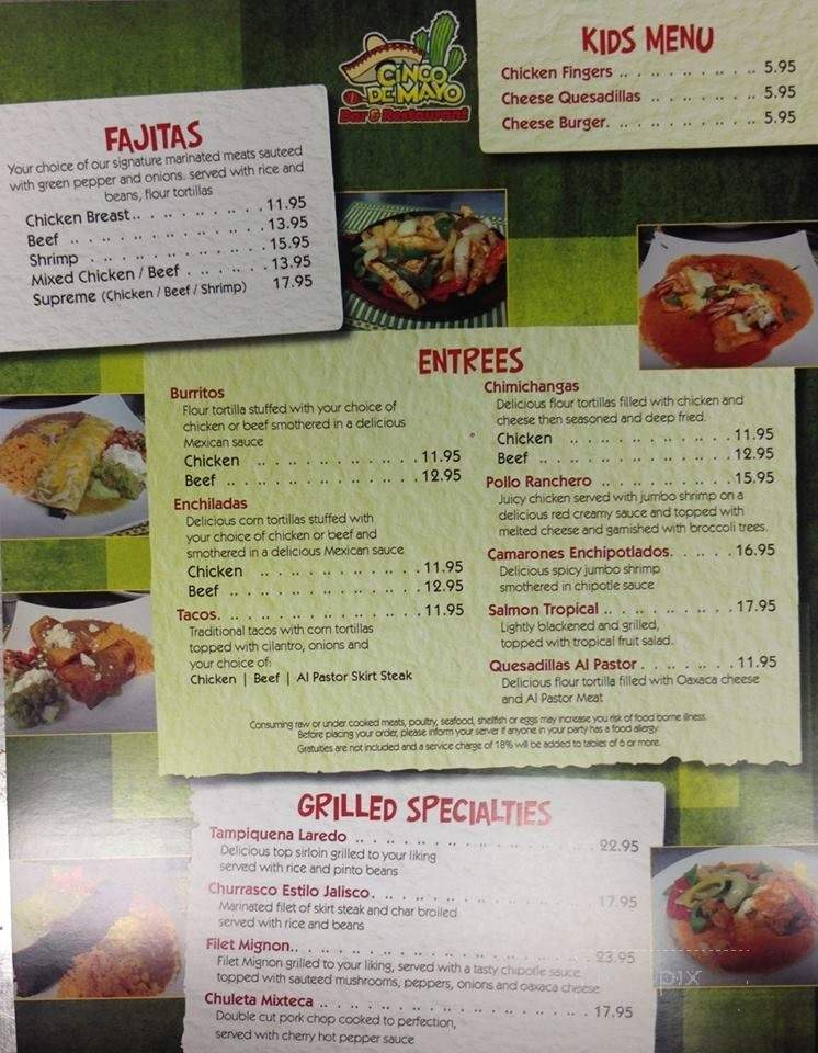 Cinco De Mayo Bar & Restaurant - North Haledon, NJ menu_pic