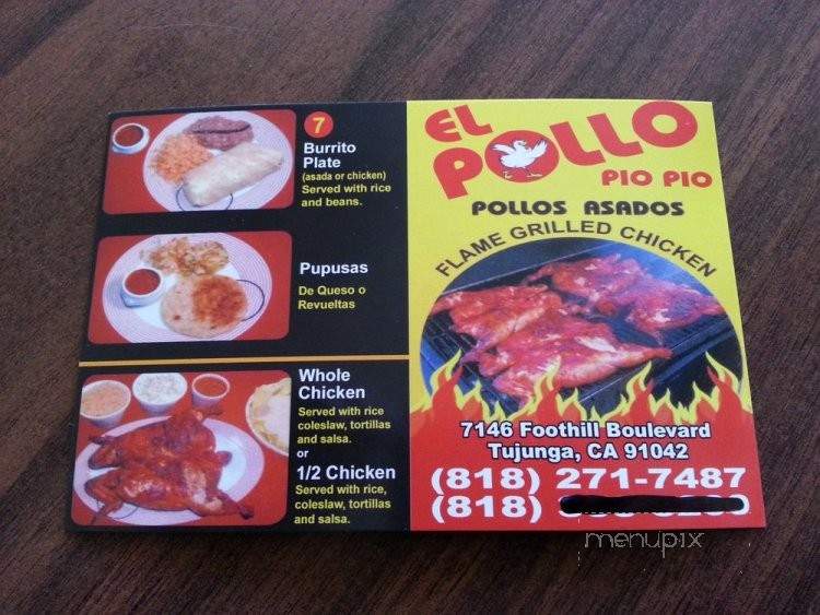 El Pollo Pio Pio - Tujunga, CA menu_pic