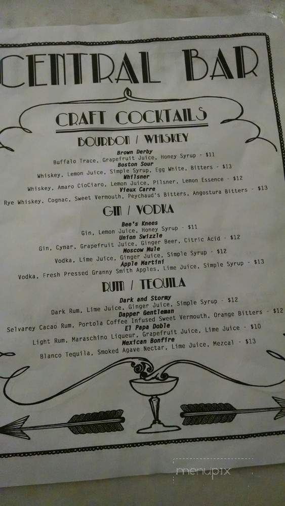 Central Bar - Tustin, CA menu_pic