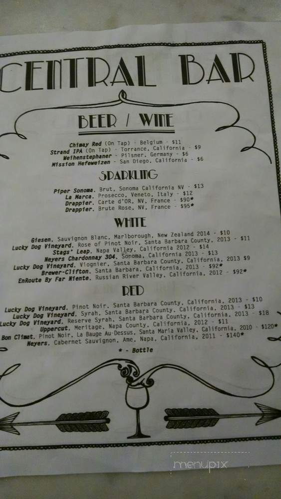 Central Bar - Tustin, CA menu_pic