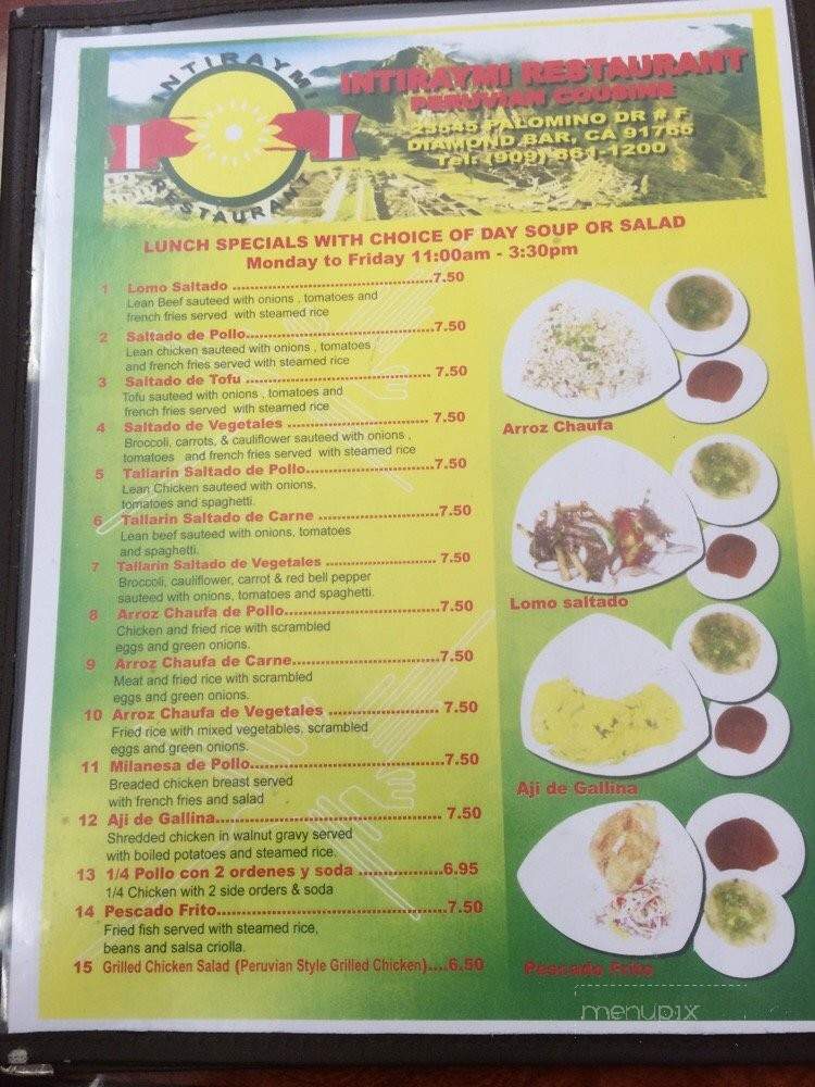 Intiraymi Cuisine - Diamond Bar, CA menu_pic