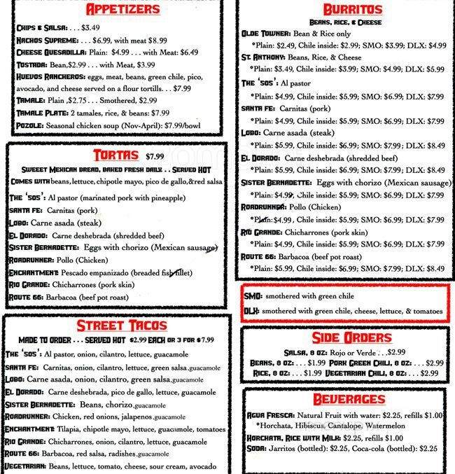 Socorro's - Denver, CO menu_pic