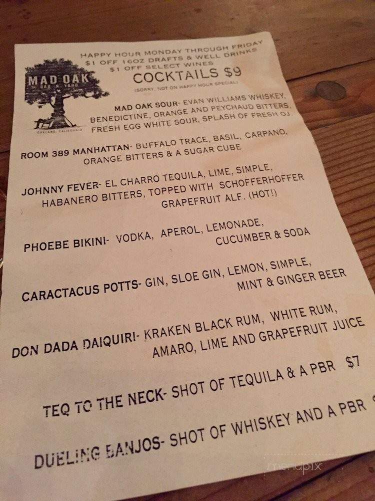 Mad Oak - Oakland, CA menu_pic