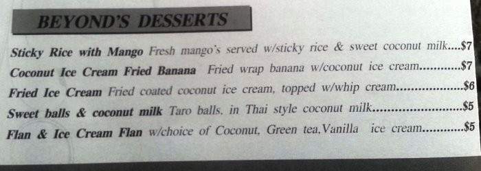 Beyond Thai Cuisine - Aliso Viejo, CA menu_pic