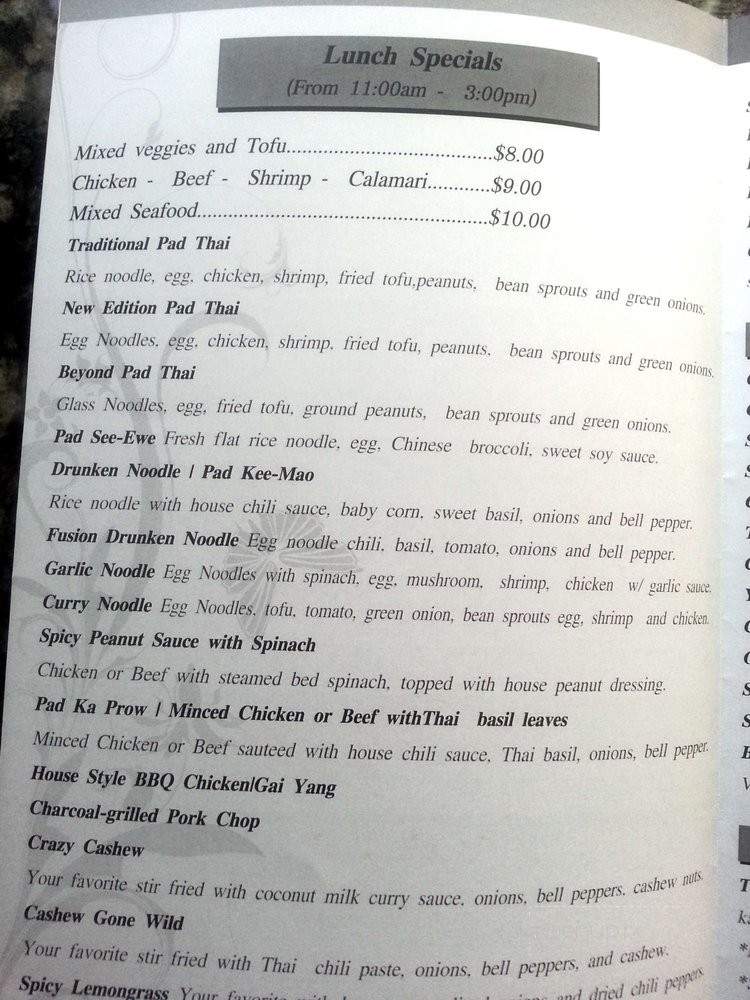 Beyond Thai Cuisine - Aliso Viejo, CA menu_pic