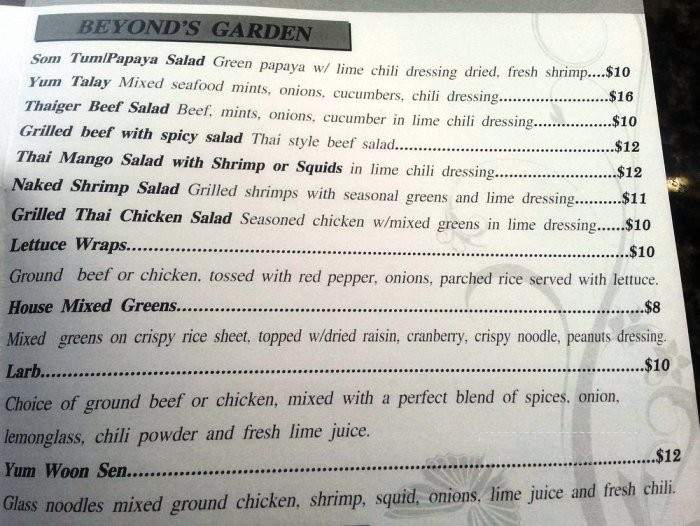 Beyond Thai Cuisine - Aliso Viejo, CA menu_pic