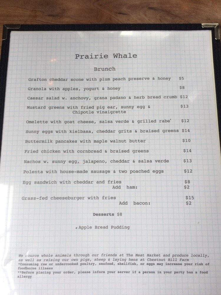 Prairie Whale - Great Barrington, MA menu_pic