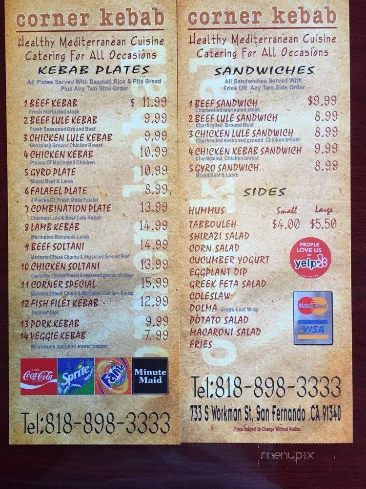 Corner Kebab - San Fernando, CA menu_pic