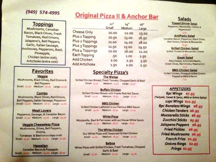 Original Pizza II - Newport Beach, CA menu_pic