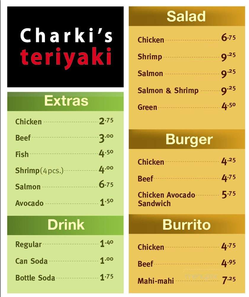 Charki's Teriyaki - Gardena, CA menu_pic