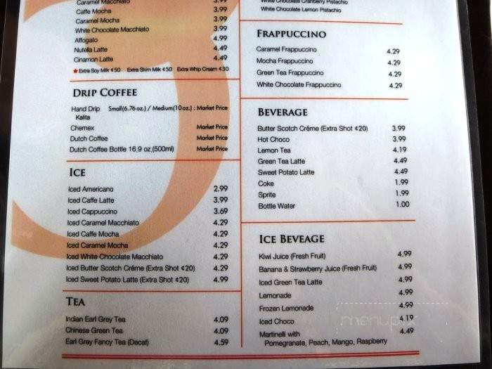 Orange Coffee Bar - Duluth, GA menu_pic