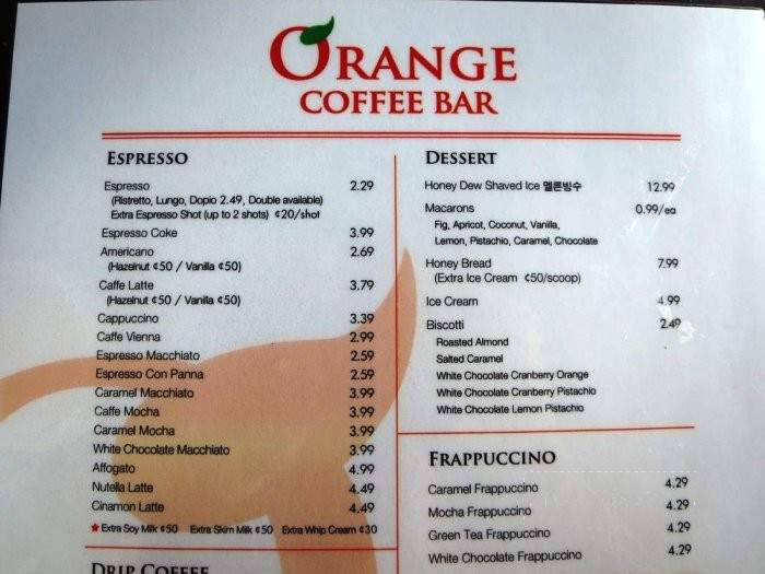 Orange Coffee Bar - Duluth, GA menu_pic