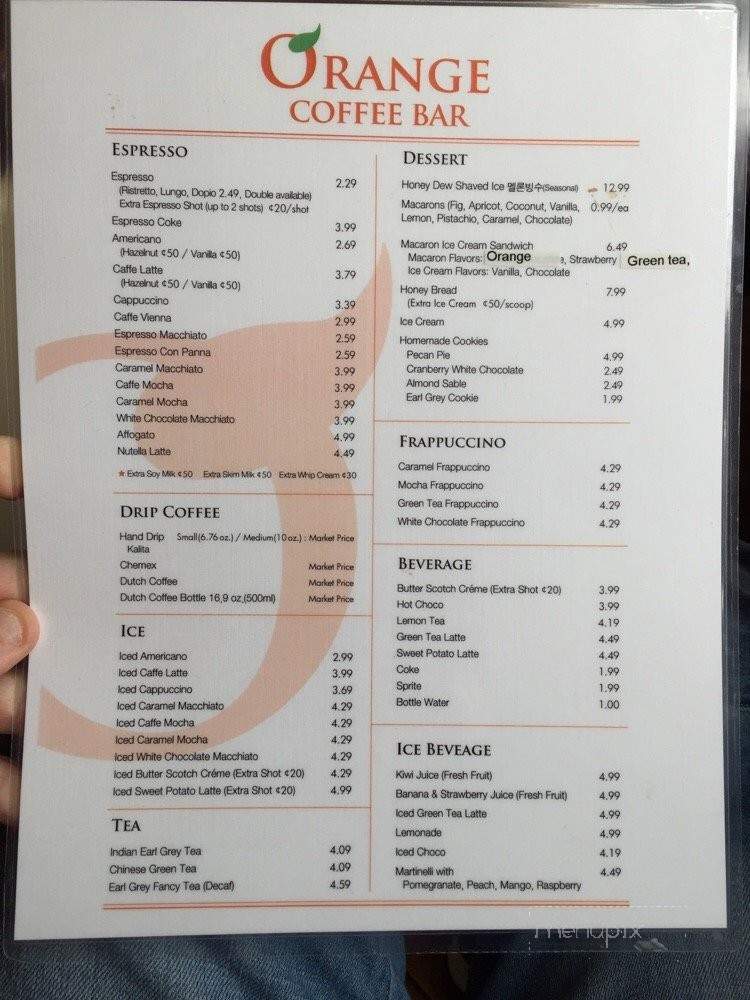 Orange Coffee Bar - Duluth, GA menu_pic